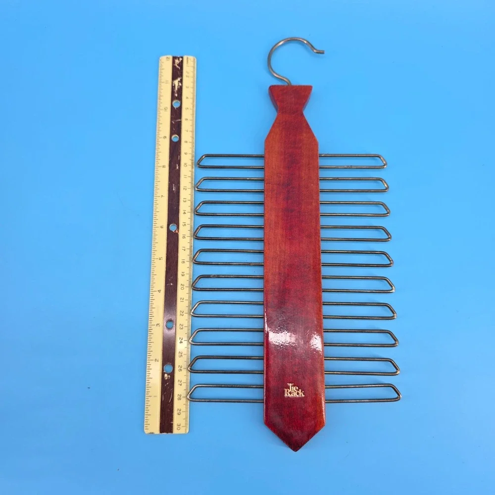 The Tie Rack Vintage Wooden Tie Hanger Organizer Mahogany Finish 20 Hook Holder